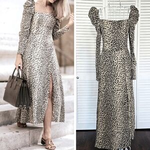 NWT Other Stories Leopard Print Long Sleeve Slit Midi Dress Size 8 Square Neck